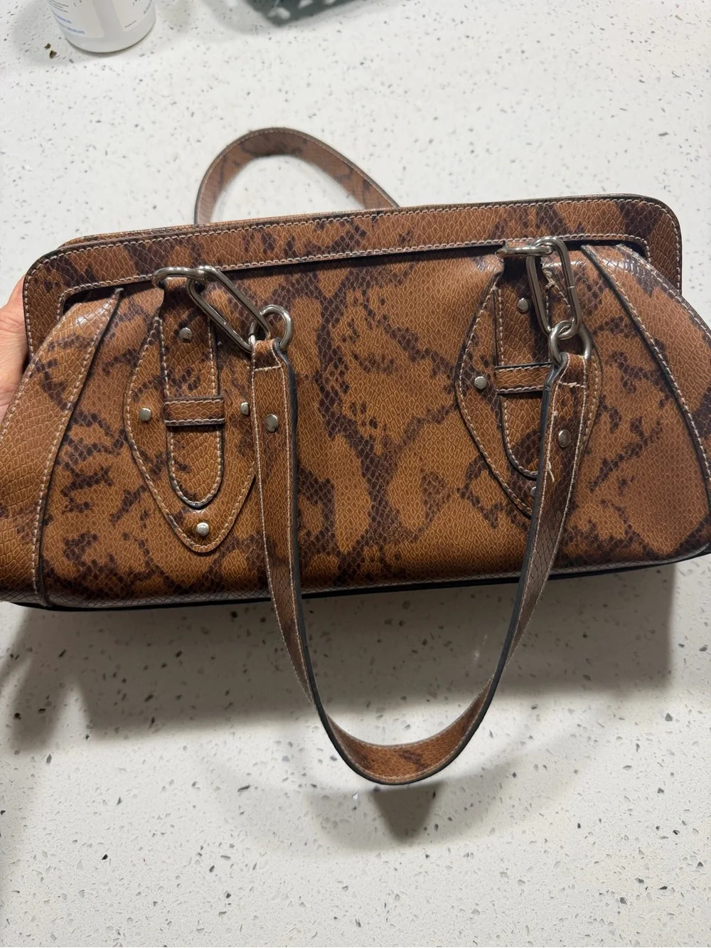 Women’s Brown Snake-Print Shoulder Bag